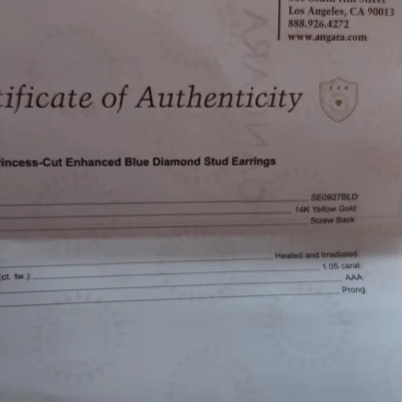 Angara 1.05 Blue Diamond Earrings W/Authenticity